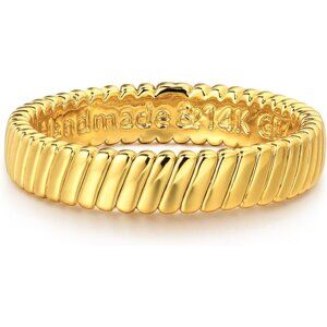 Gold Flat Ribbed Ring for Women Minimalist Stack Band Finger Jewelry Size 6 10